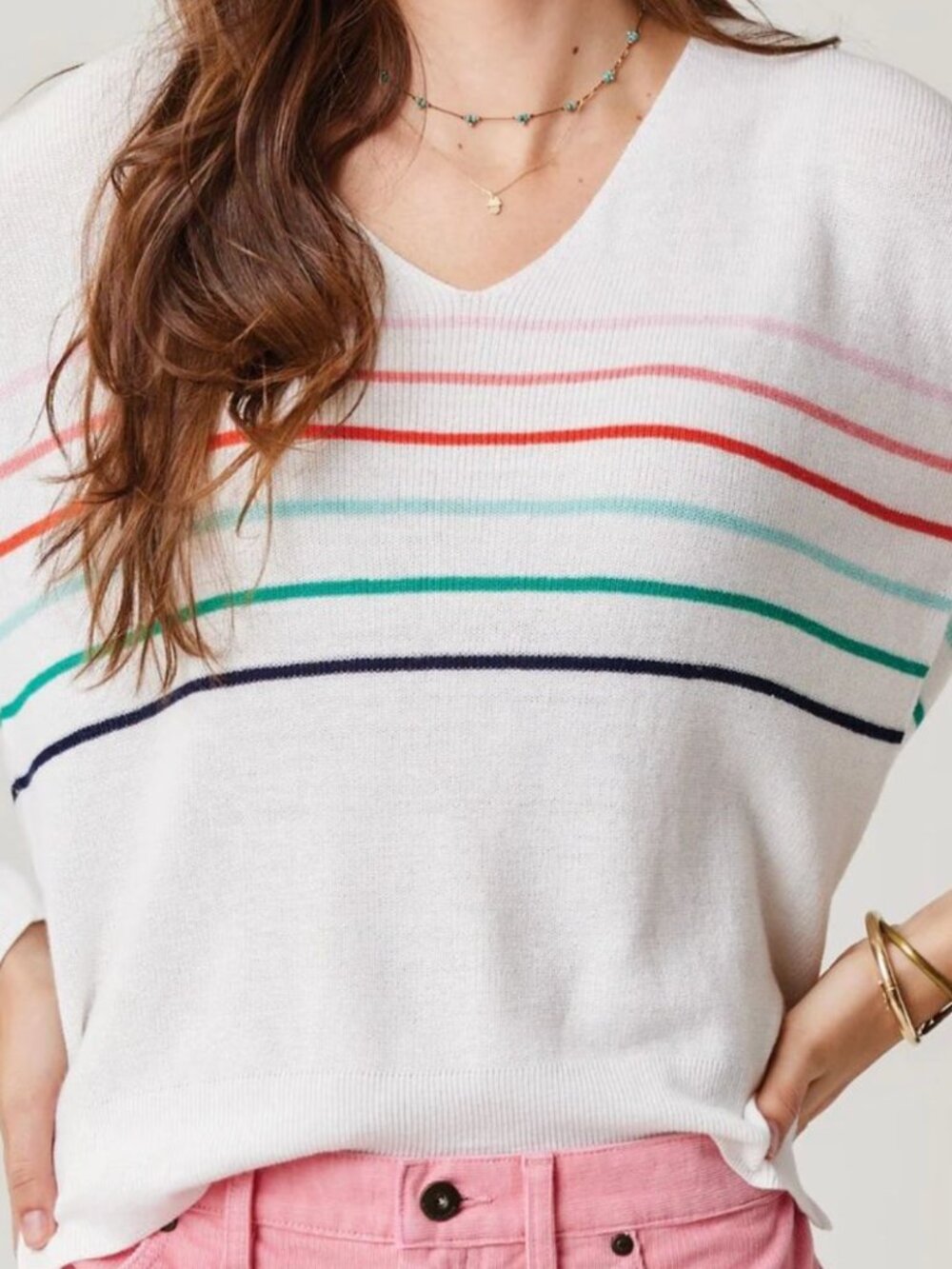 Carve Designs Women's Zella Pullover in Grapefruit Stripe Sz S